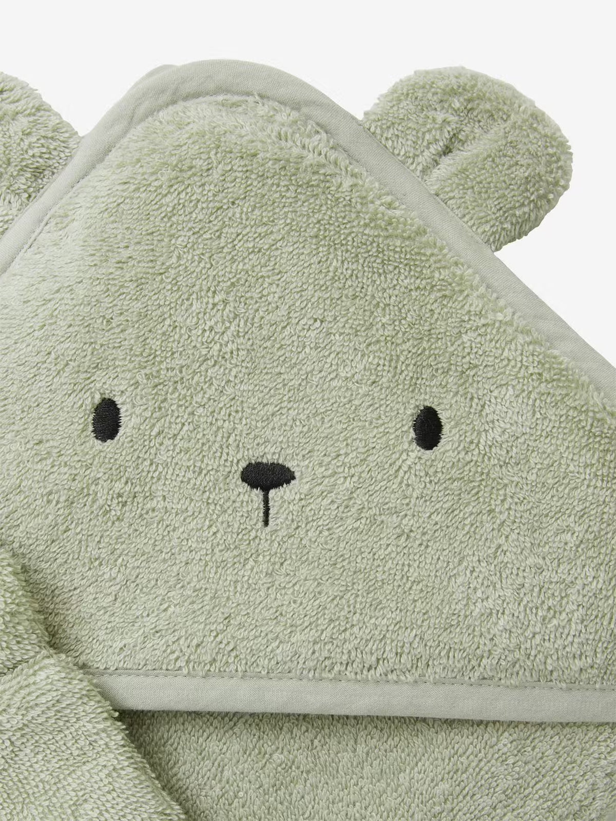 Organic Baby Hooded Bath Towel with Wash Mitt – Soft Absorbent Cotton – Almond Green